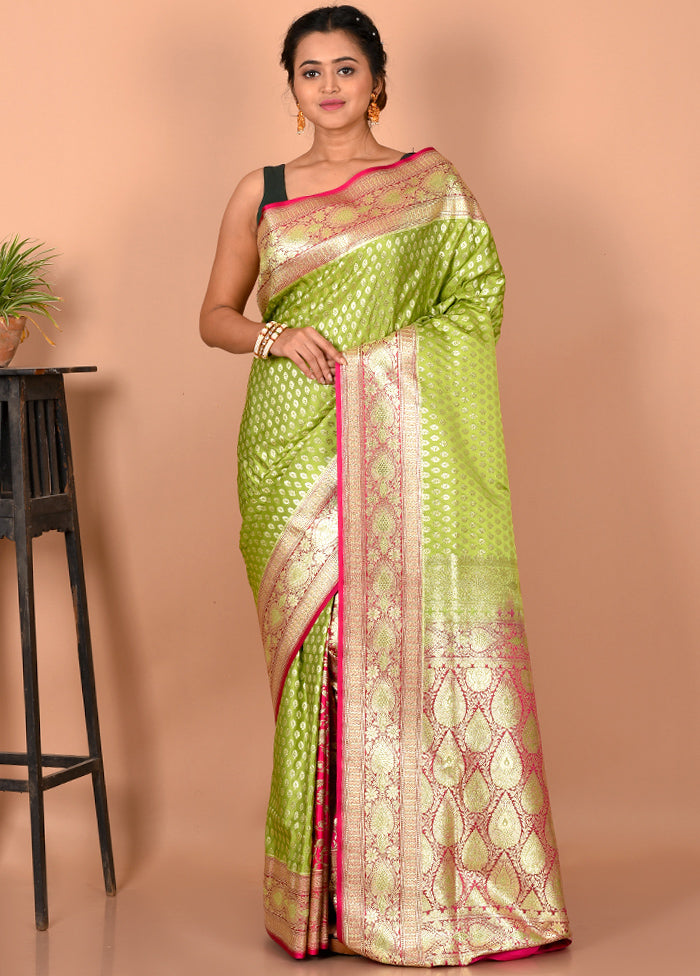 Green Patli Pallu Banarasi Saree With Blouse Piece - Indian Silk House Agencies