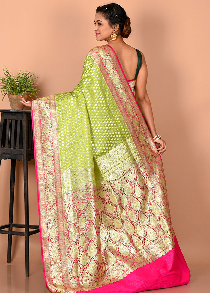 Green Patli Pallu Banarasi Saree With Blouse Piece - Indian Silk House Agencies