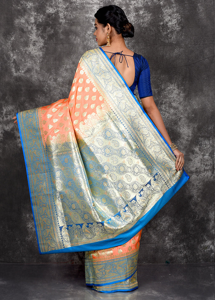 Peach Patli Pallu Banarasi Silk Saree With Blouse Piece - Indian Silk House Agencies