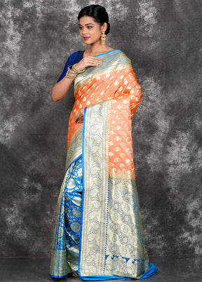 Peach Patli Pallu Banarasi Silk Saree With Blouse Piece - Indian Silk House Agencies