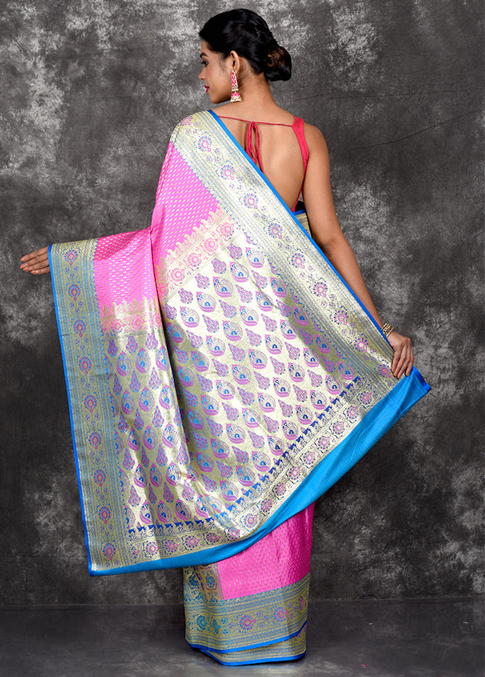 Pink Patli Pallu Banarasi Silk Saree With Blouse Piece - Indian Silk House Agencies