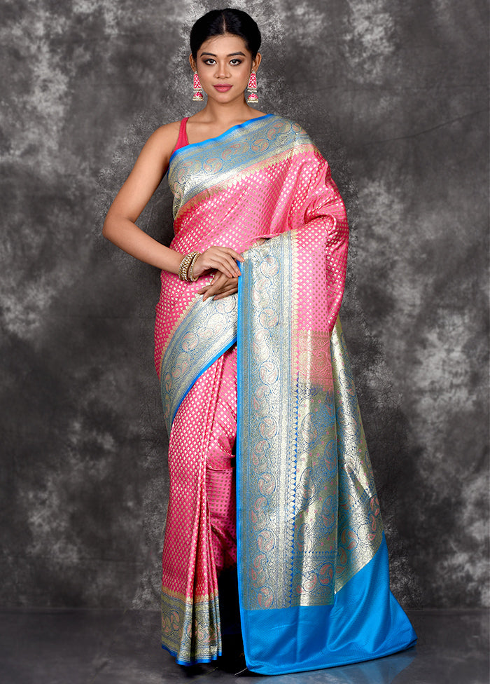 Pink Banarasi Silk Saree With Blouse Piece - Indian Silk House Agencies