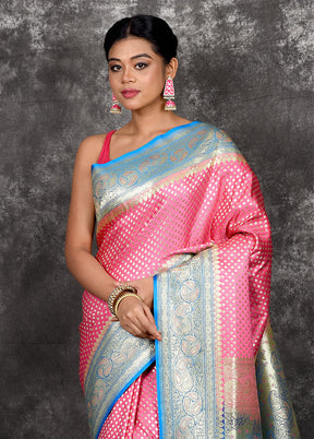 Pink Banarasi Silk Saree With Blouse Piece - Indian Silk House Agencies