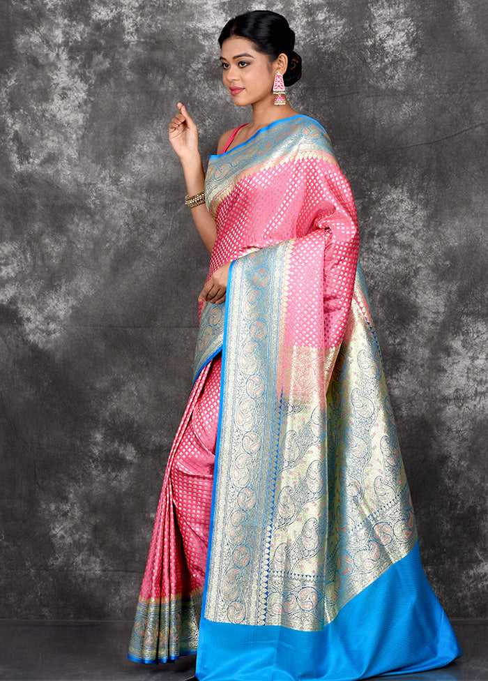 Pink Banarasi Silk Saree With Blouse Piece - Indian Silk House Agencies