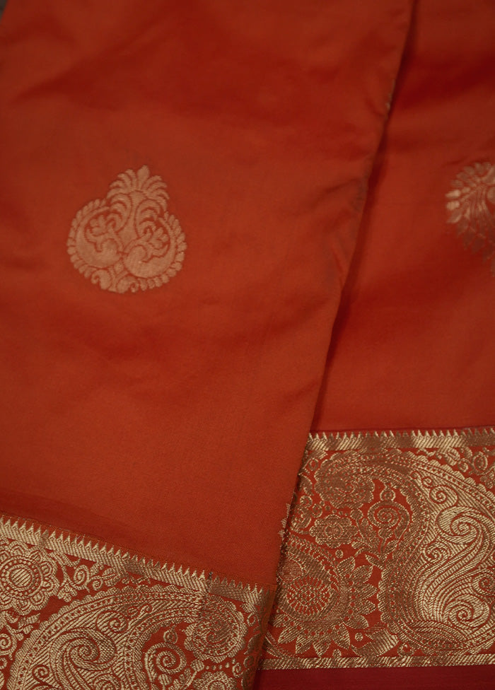 Rust Kanjivaram Silk Saree With Blouse Piece - Indian Silk House Agencies