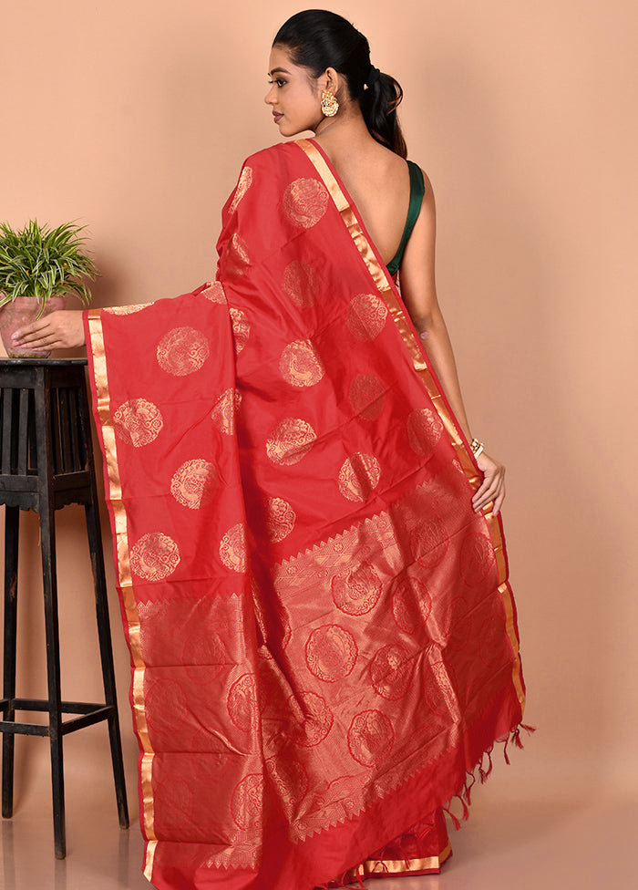 Red Kanjivaram Silk Saree With Blouse Piece - Indian Silk House Agencies