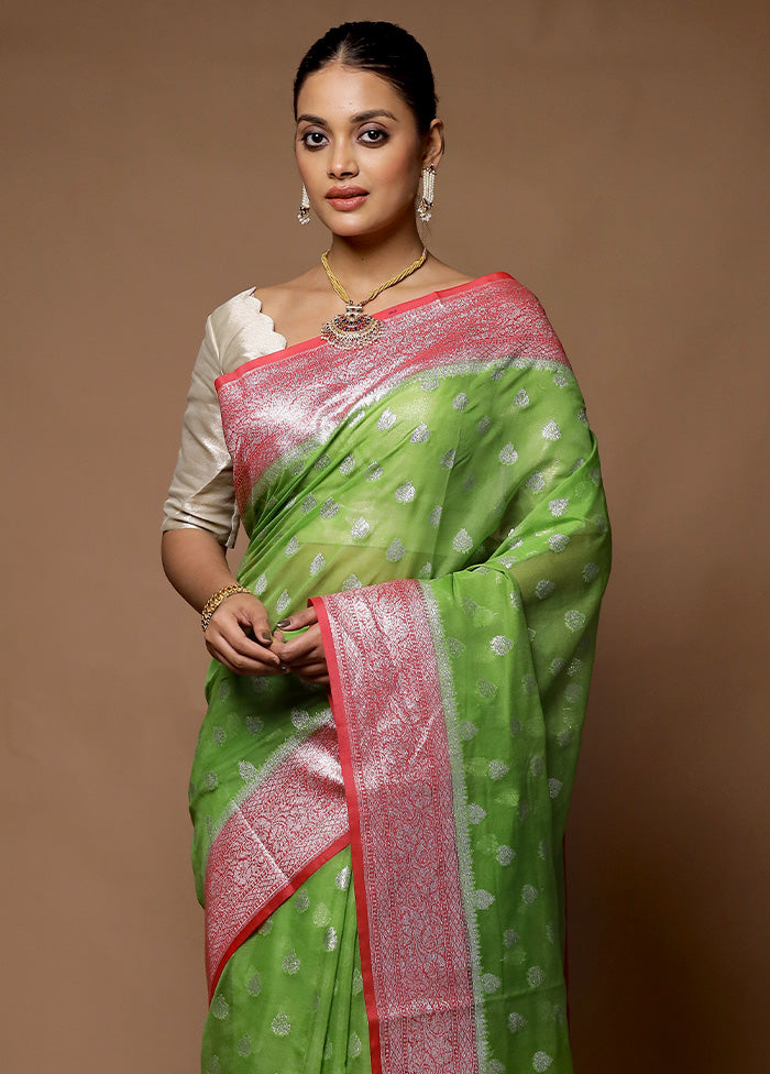 Green Kora Silk Saree With Blouse Piece