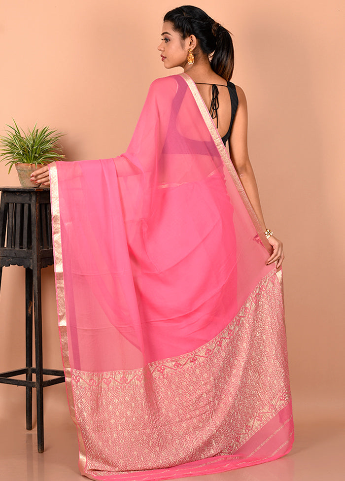 Pink Chiffon Saree With Blouse Piece - Indian Silk House Agencies