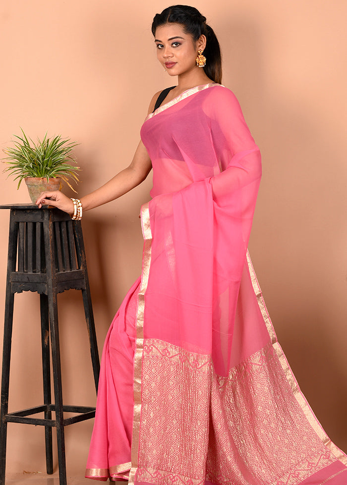 Pink Chiffon Saree With Blouse Piece - Indian Silk House Agencies