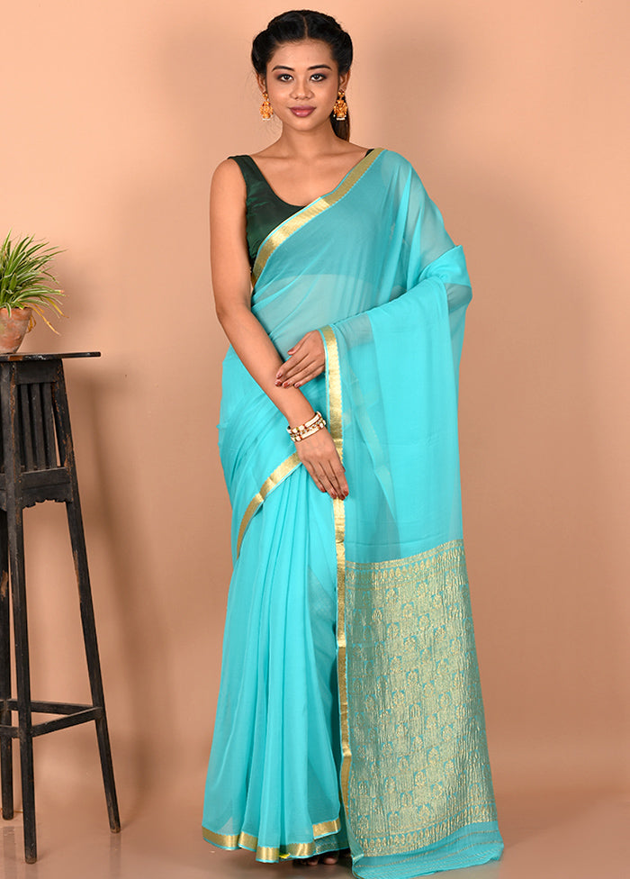 Blue Chiffon Saree With Blouse Piece - Indian Silk House Agencies