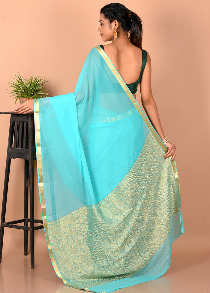 Blue Chiffon Saree With Blouse Piece - Indian Silk House Agencies