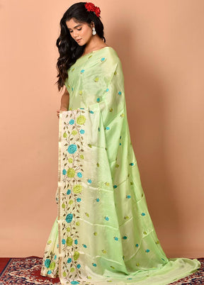 Mint Green Embroidered Chiffon Saree With Blouse Piece - Indian Silk House Agencies