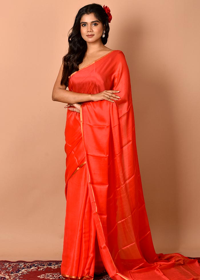 Red Chiffon Saree With Blouse Piece - Indian Silk House Agencies