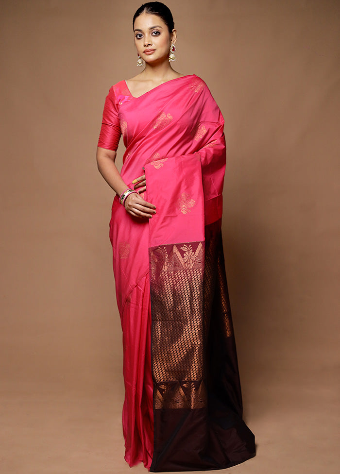 Pink Kanjivaram Silk Saree With Blouse Piece