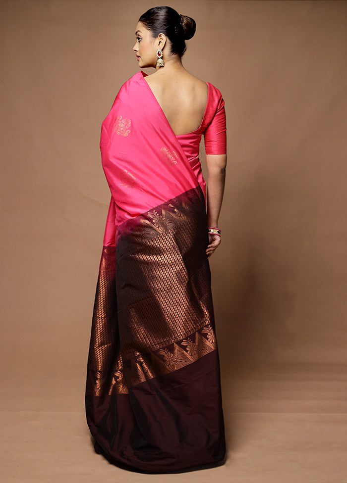 Pink Kanjivaram Silk Saree With Blouse Piece