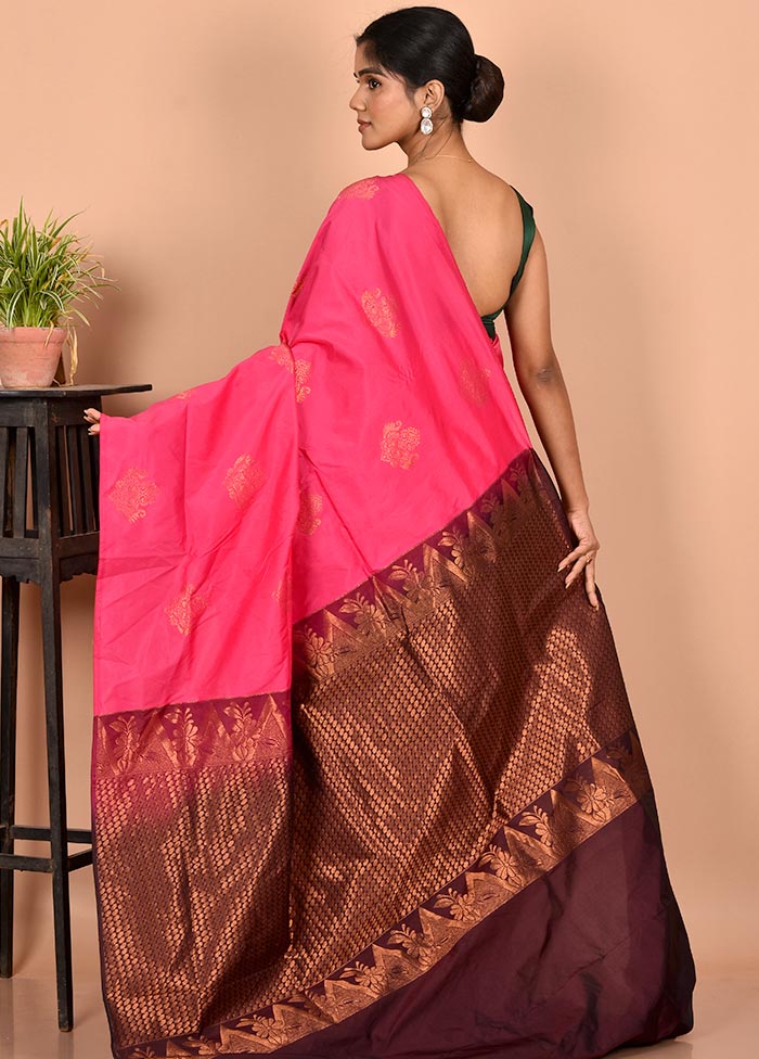 Pink Kanjivaram Silk Saree With Blouse Piece - Indian Silk House Agencies