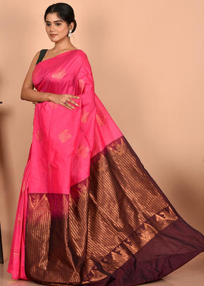 Pink Kanjivaram Silk Saree With Blouse Piece - Indian Silk House Agencies