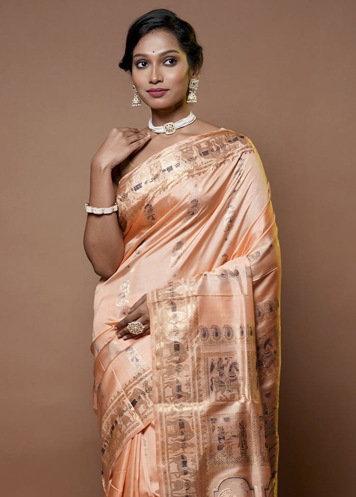 Pink Handloom Baluchari Pure Silk Saree With Blouse Piece