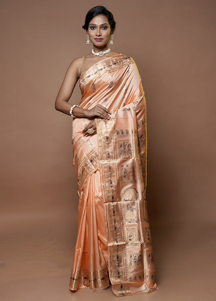 Pink Handloom Baluchari Pure Silk Saree With Blouse Piece