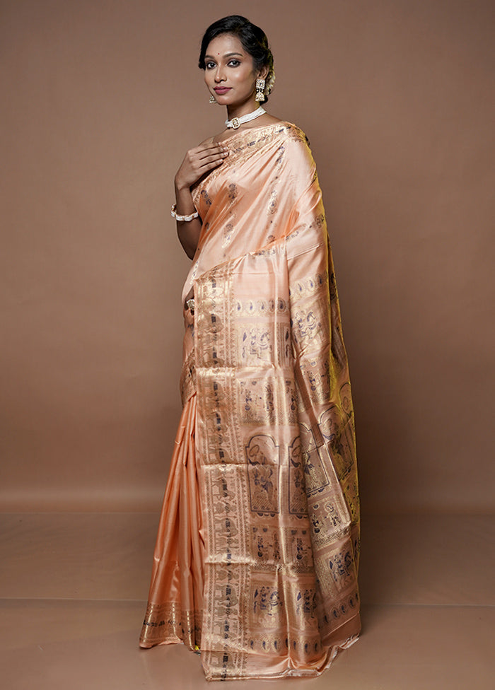 Pink Handloom Baluchari Pure Silk Saree With Blouse Piece