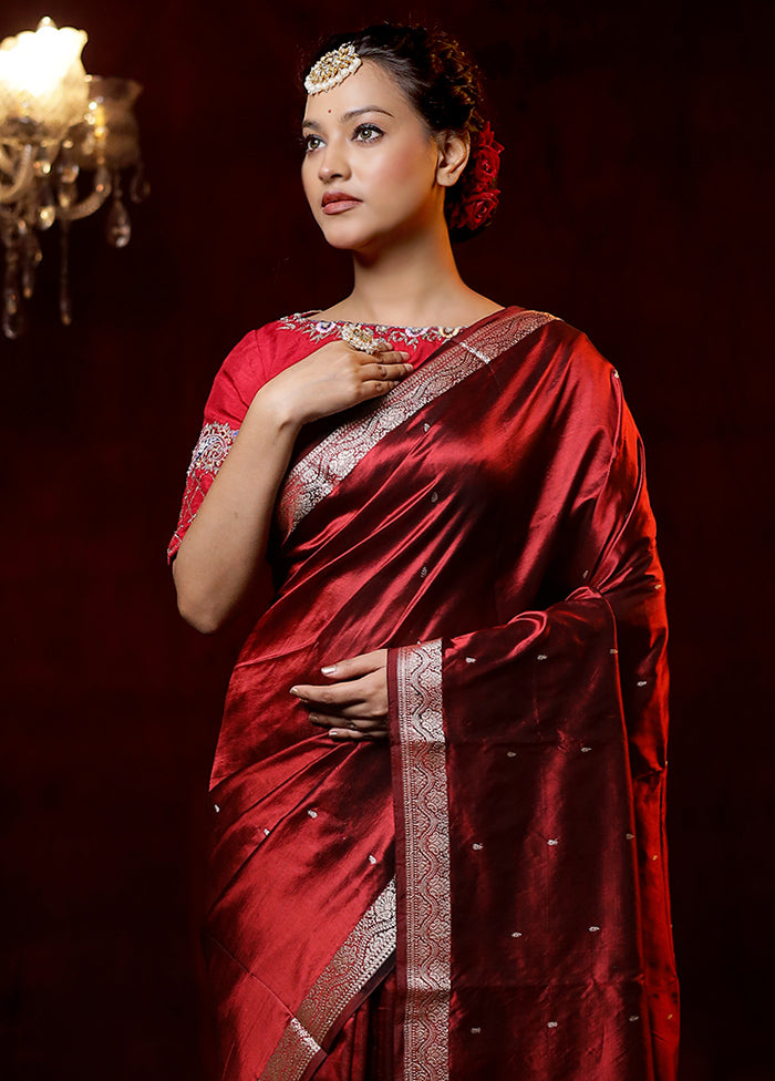 Red Katan Silk Saree With Blouse Piece