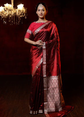 Red Katan Silk Saree With Blouse Piece