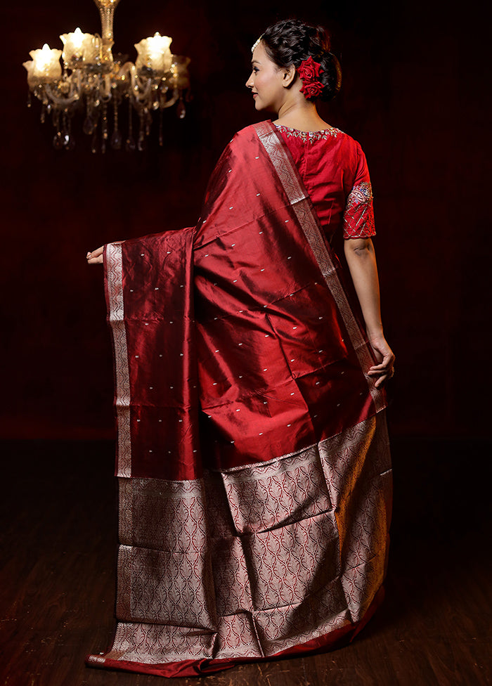 Red Katan Silk Saree With Blouse Piece