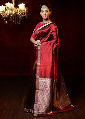 Red Katan Silk Saree With Blouse Piece