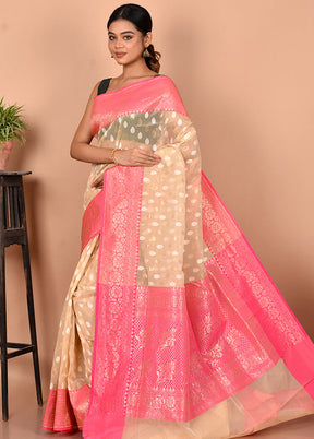 Cream Kora Silk Saree With Blouse Piece - Indian Silk House Agencies