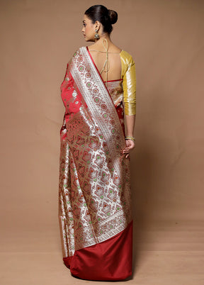 Maroon Banarasi Silk Saree With Blouse Piece