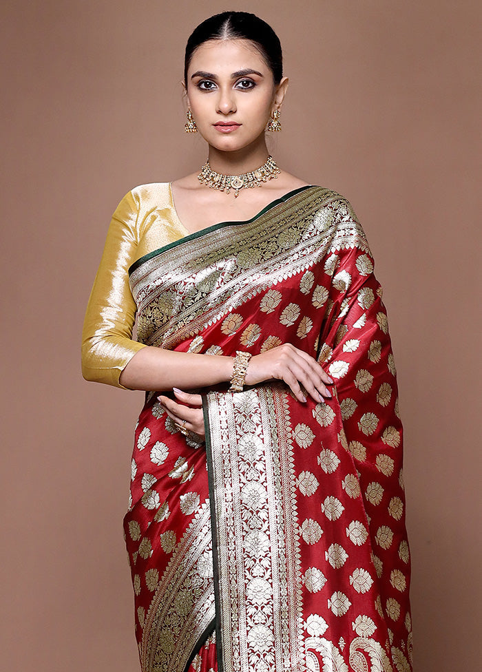 Red Banarasi Silk Saree With Blouse Piece