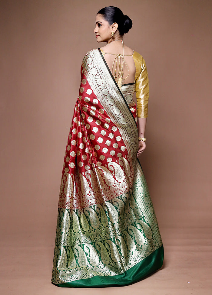 Red Banarasi Silk Saree With Blouse Piece