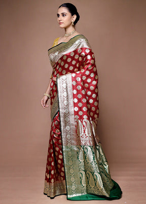 Red Banarasi Silk Saree With Blouse Piece