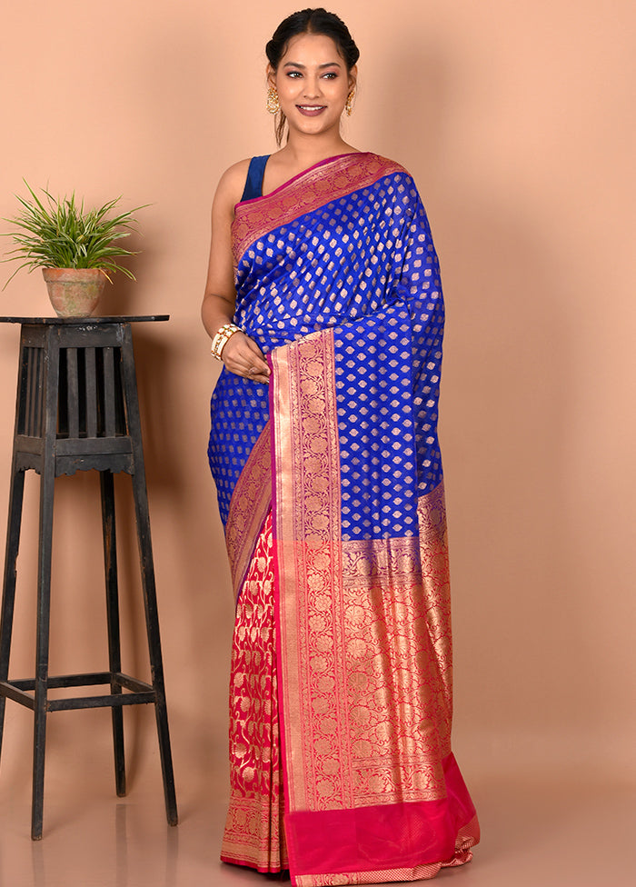 Blue Uppada Silk Saree With Blouse Piece - Indian Silk House Agencies