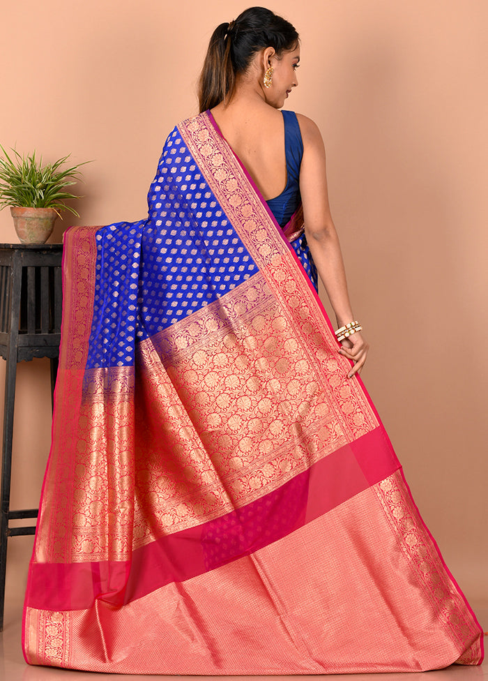 Blue Uppada Silk Saree With Blouse Piece - Indian Silk House Agencies