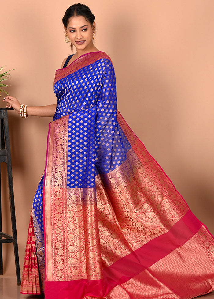 Blue Uppada Silk Saree With Blouse Piece - Indian Silk House Agencies