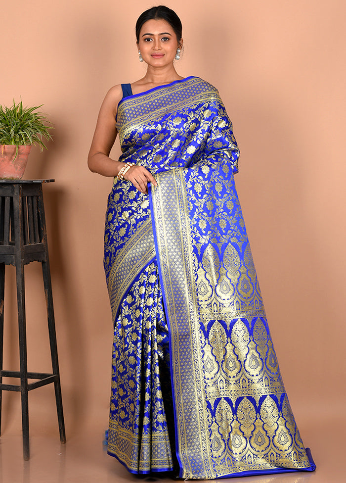 Blue Banarasi Silk Saree With Blouse Piece - Indian Silk House Agencies