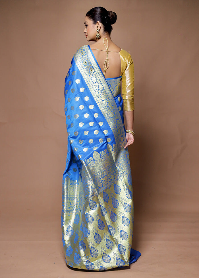 Blue Banarasi Silk Saree With Blouse Piece