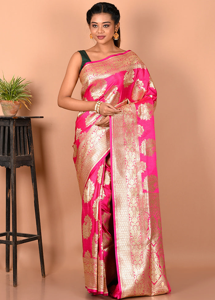 Pink Banarasi Silk Saree With Blouse Piece - Indian Silk House Agencies