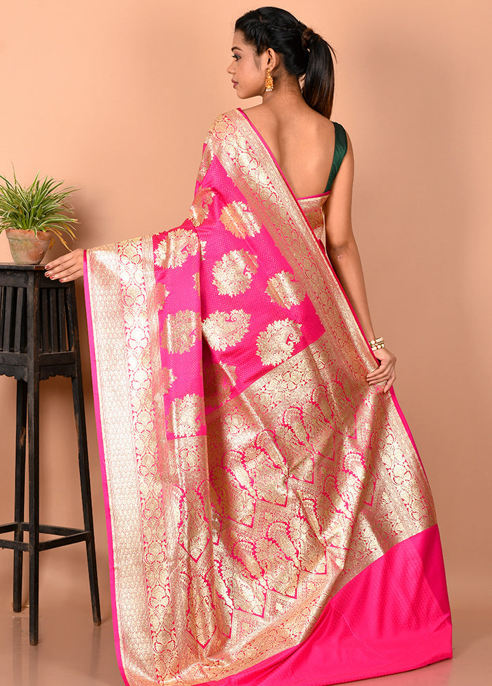 Pink Banarasi Silk Saree With Blouse Piece - Indian Silk House Agencies