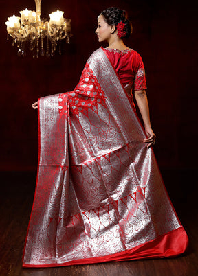 Red Banarasi Silk Saree With Blouse Piece