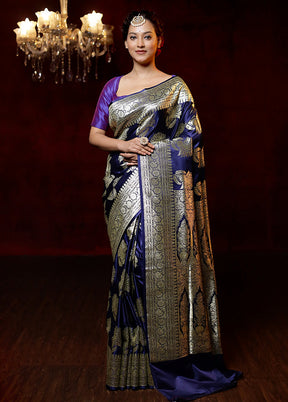 Blue Banarasi Silk Saree With Blouse Piece