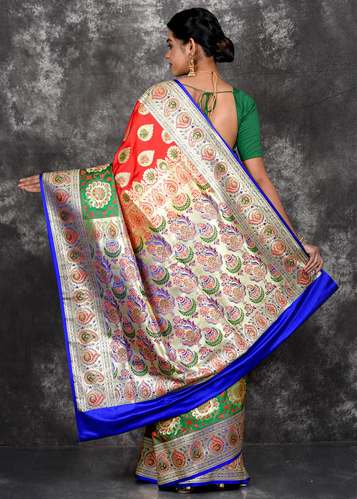 Red Patli Pallu Banarasi Silk Saree With Blouse Piece - Indian Silk House Agencies