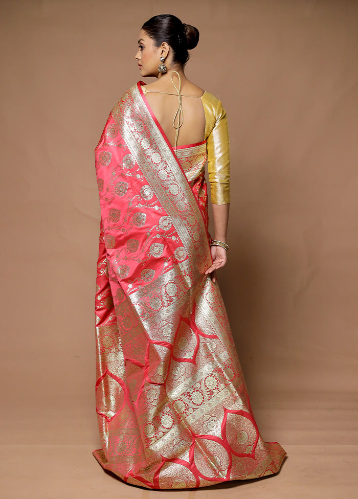 Pink Banarasi Silk Saree With Blouse Piece