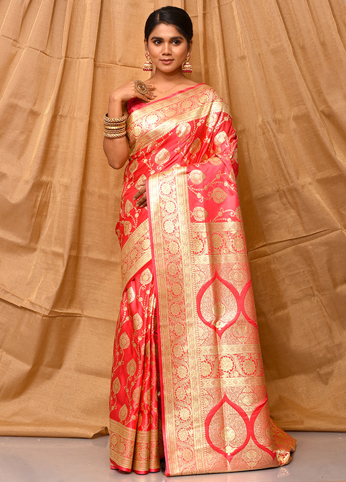 Pink Banarasi Silk Saree With Blouse Piece - Indian Silk House Agencies