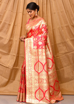 Pink Banarasi Silk Saree With Blouse Piece - Indian Silk House Agencies