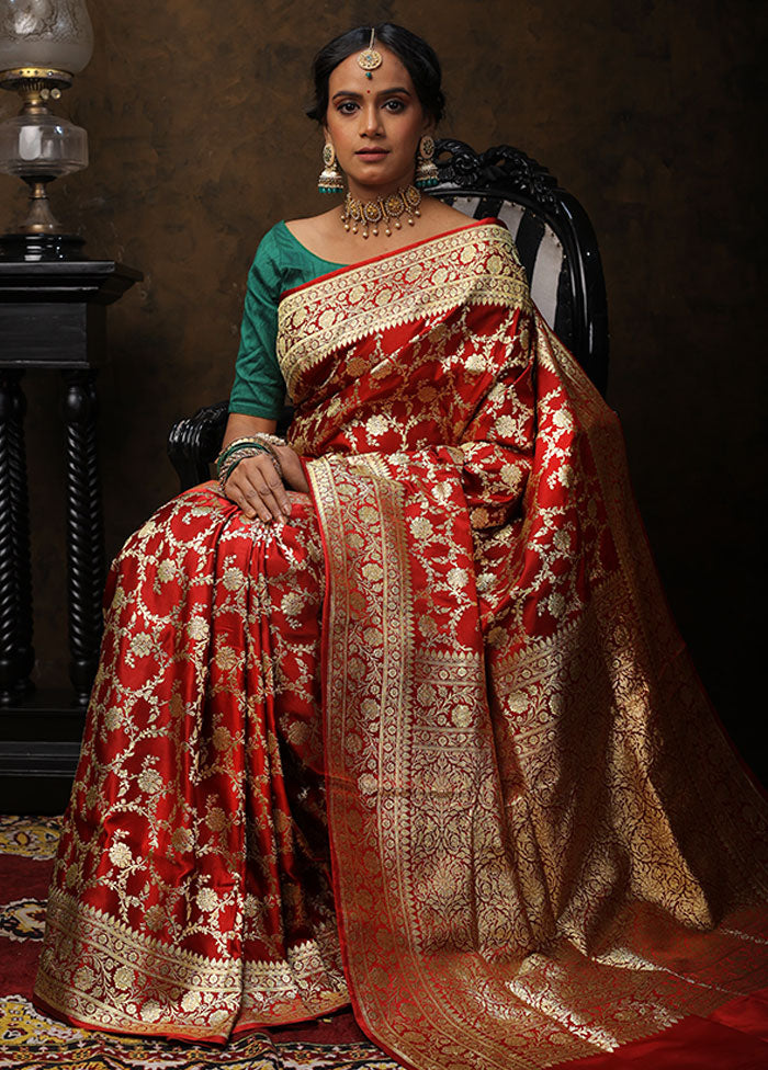 Maroon Pure Banarasi Silk Saree With Blouse Piece - Indian Silk House Agencies