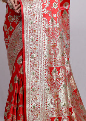 Red Banarasi Silk Saree With Blouse Piece - Indian Silk House Agencies