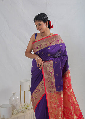 Purple Kanjivaram Silk Saree With Blouse Piece - Indian Silk House Agencies