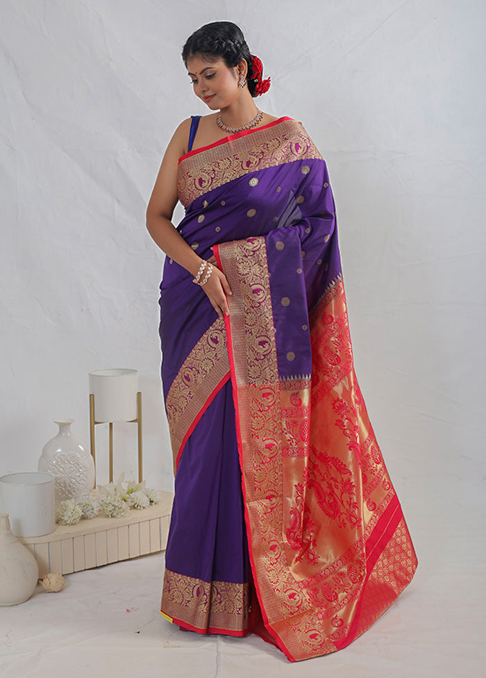 Purple Kanjivaram Silk Saree With Blouse Piece - Indian Silk House Agencies